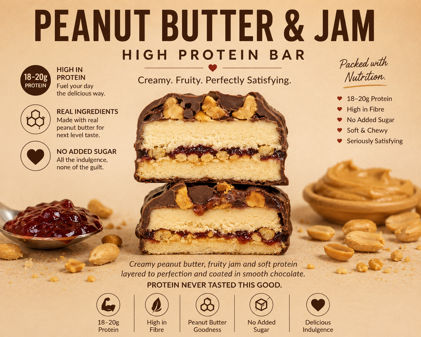 High protein peanutbutter and jam bar